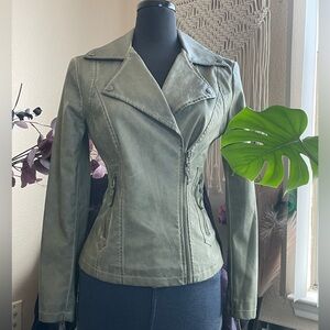 Max Studio Green Faux Leather Biker Jacket